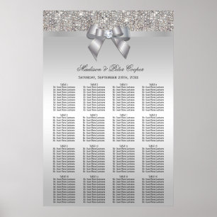 Silver Sequins und Bow Wedding Seating Chart Poster
