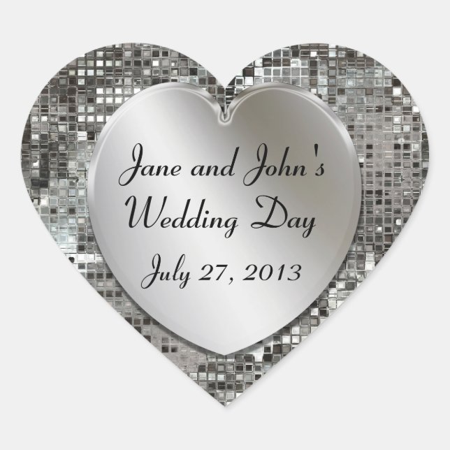 Silver Sequins Wedding Hearts Stickers (Vorderseite)