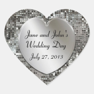 Silver Sequins Wedding Hearts Stickers
