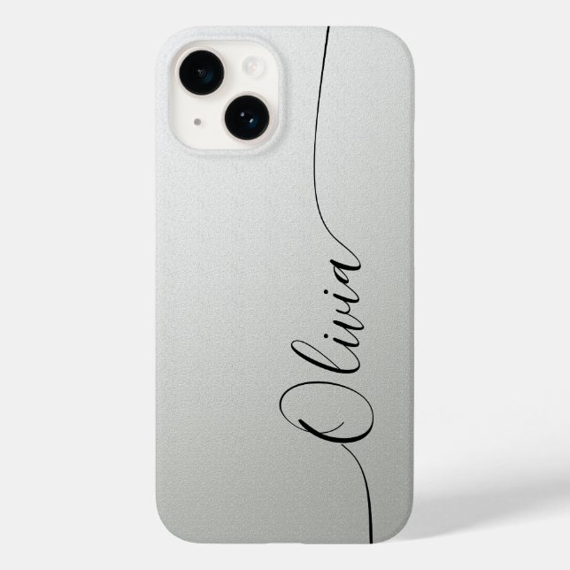 Silver Shimmer Eleganter Calligrafy Script Name Case-Mate iPhone Hülle (Rückseite)