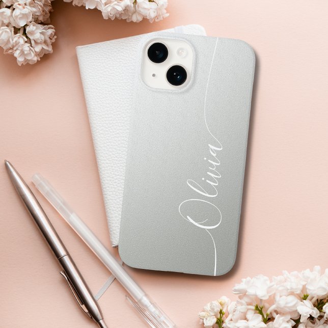 Silver Shimmer Eleganter Calligrafy Script Name Case-Mate iPhone Hülle (Von Creator hochgeladen)