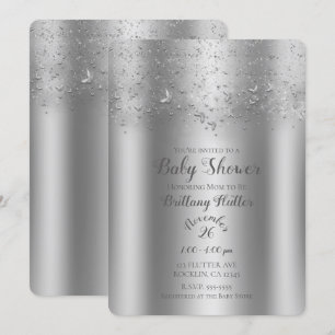 Silver Shimmer Flutter Butterfly Babydusche Einladung