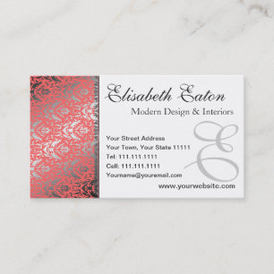 Silver Shimmer Peach Damask Elegante Frau Visitenkarte