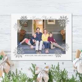 Silver Shimmering Chic Snowflake Holiday Foto Feiertagskarte
