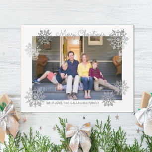 Silver Shimmering Chic Snowflake Holiday Foto Feiertagskarte