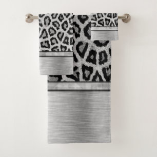 Silver Shimmery Leopard Print Bath Handtuch Set