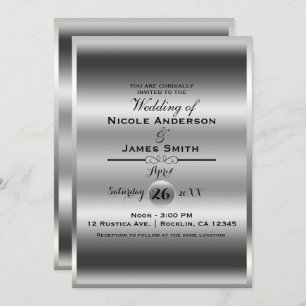 Silver Shine Shiny Metallic Elegante Hochzeit Einladung