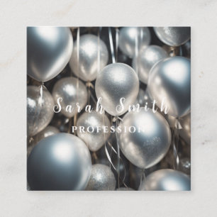 Silver Shiny Balloons Party Glitzer Quadratische Visitenkarte