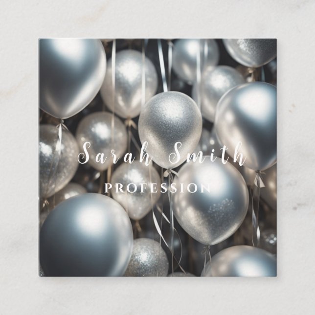 Silver Shiny Balloons Party Glitzer Quadratische Visitenkarte (Vorderseite)