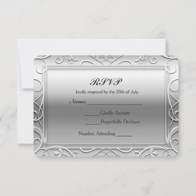 Silver Shiny Elegant Glamour Wedding RSVP Card (Vorderseite)