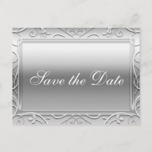 Silver Shiny Elegant Wedding Rett Date Postcard Ankündigungspostkarte