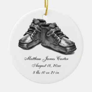 Silver Shoes Baby Birth First Christmas Keepake O Keramikornament