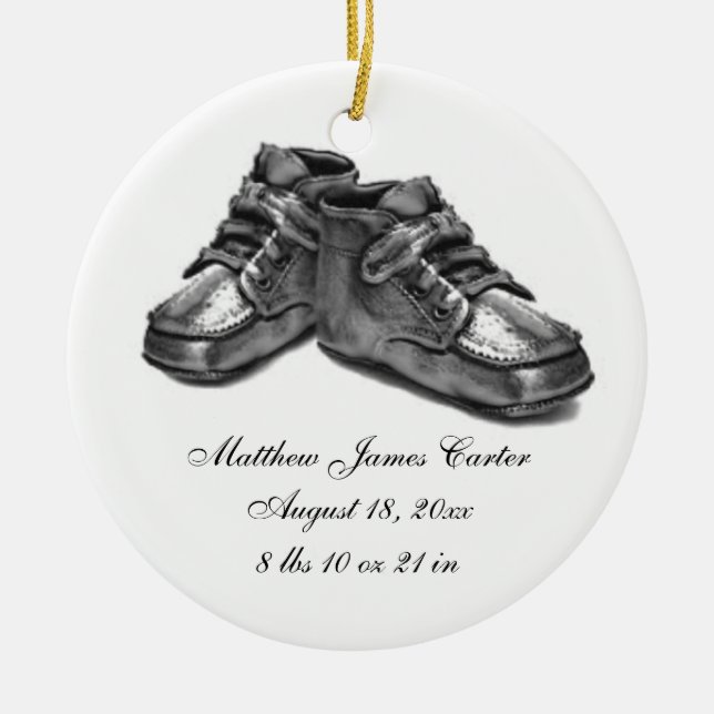 Silver Shoes Baby Birth First Christmas Keepake O Keramikornament (Vorne)