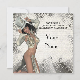 Silver Showgirl Quinceanera Party Einladung