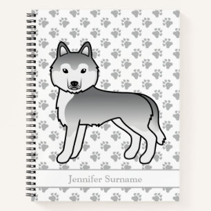 Silver Siberian Husky Cartoon Dog & Text Notizbuch