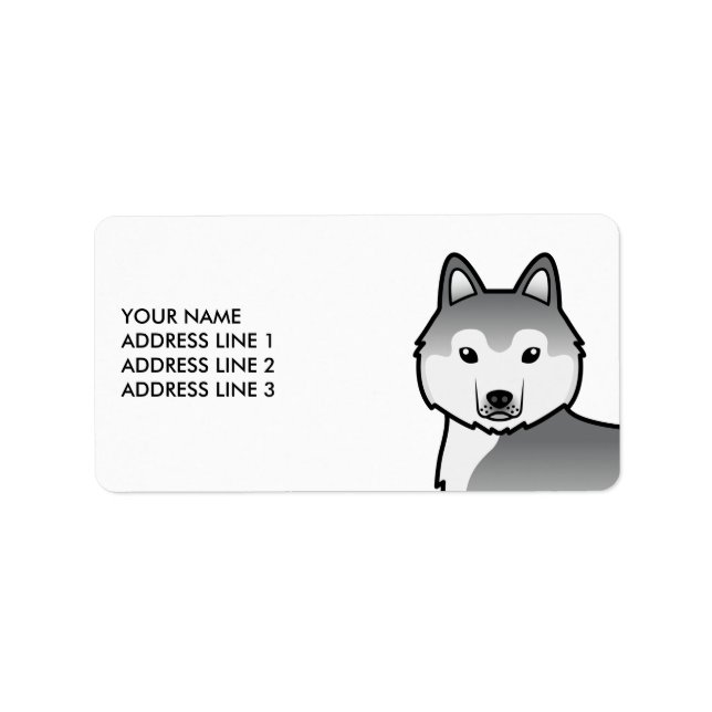 Silver Siberian Husky Hund & Custom Text Label Adressaufkleber (Vorne)