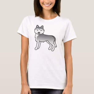 Silver Siberian Husky Niedlich Cartoon Dog T - Shi T-Shirt