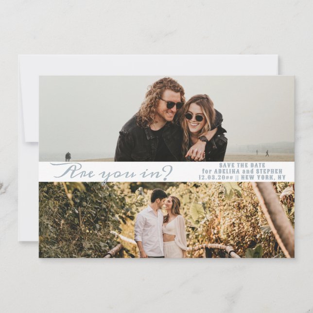 Silver Simple Script Two Foto Gallery QR CODE Save The Date (Vorderseite)