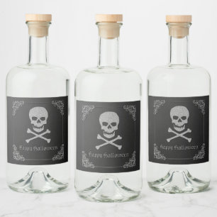 Silver Skull & Crossbones Halloween Alkoholflaschenetikett