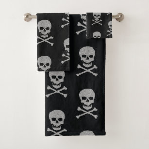 Silver Skull & Crossbones Halloween Badhandtuch Set