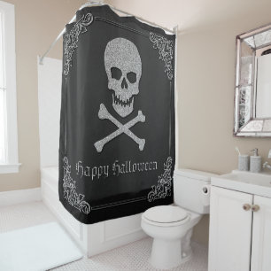 Silver Skull & Crossbones Halloween Duschvorhang