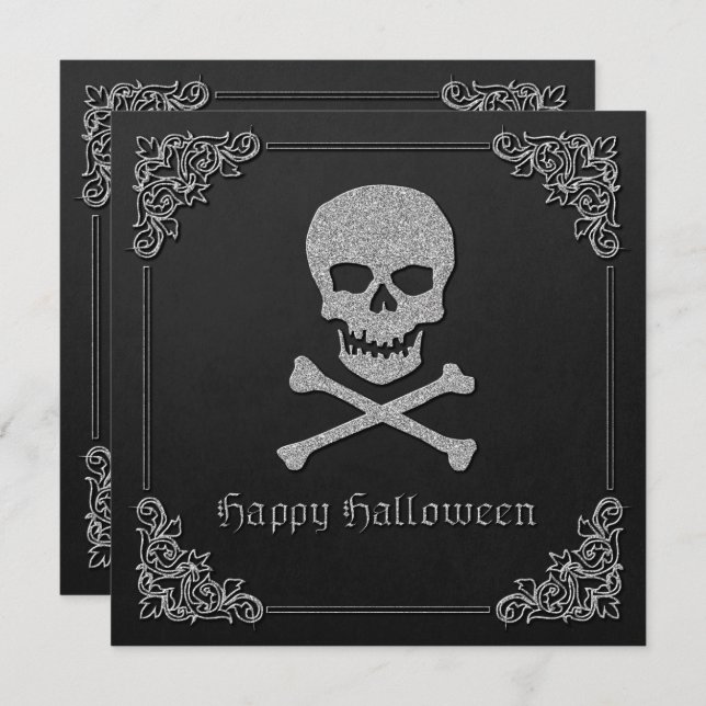Silver Skull & Crossbones Halloween Einladung (Vorne/Hinten)