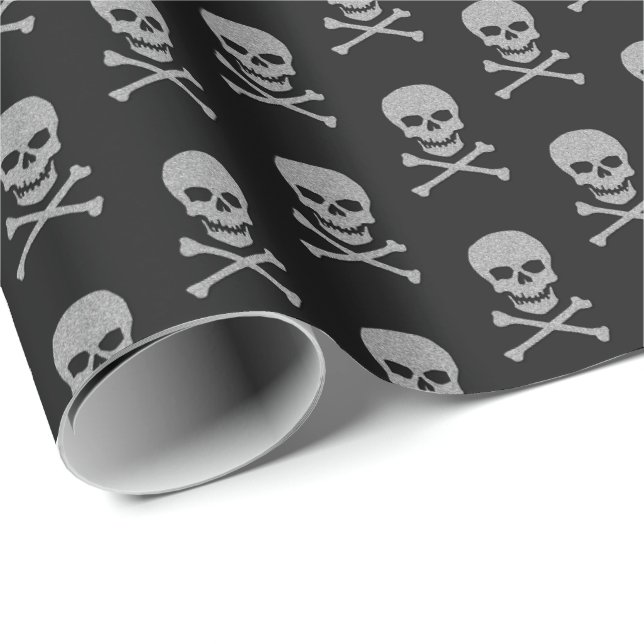 Silver Skull & Crossbones Halloween Geschenkpapier (Rolleneckpunkt)