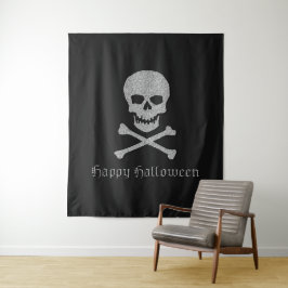 Silver Skull & Crossbones Halloween Hintergrund Wandteppich