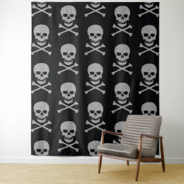 Silver Skull & Crossbones Halloween Hintergrund Wandteppich