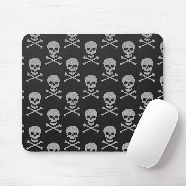 Silver Skull & Crossbones Halloween Mousepad (Mit Mouse)