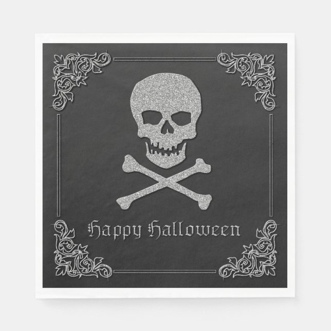 Silver Skull & Crossbones Halloween Serviette (Vorderseite)