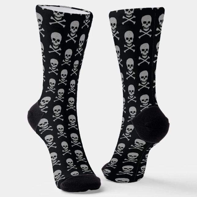 Silver Skull & Crossbones Halloween Socken (Gewinkelt)