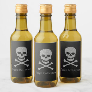 Silver Skull & Crossbones Halloween Weinetikett