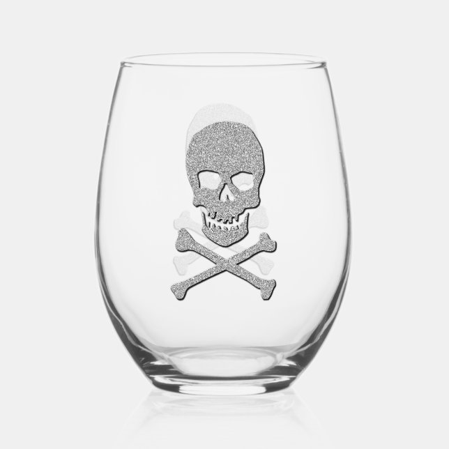 Silver Skull & Crossbones Halloween Weinglas Ohne Stiel (Vorderseite)