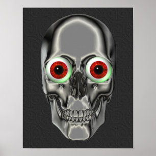 Silver Skull Red Eyeballs Fantasy Art Poster