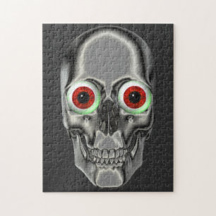 Silver Skull Red Eyeballs Fantasy Art Puzzle
