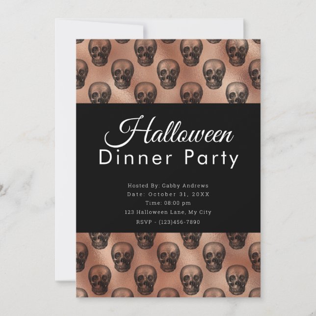 Silver Skulls Rose Gold Halloween Party Einladung (Vorderseite)