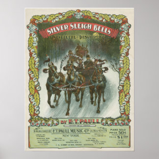 Silver Sleigh Bells Vintage Musik Poster
