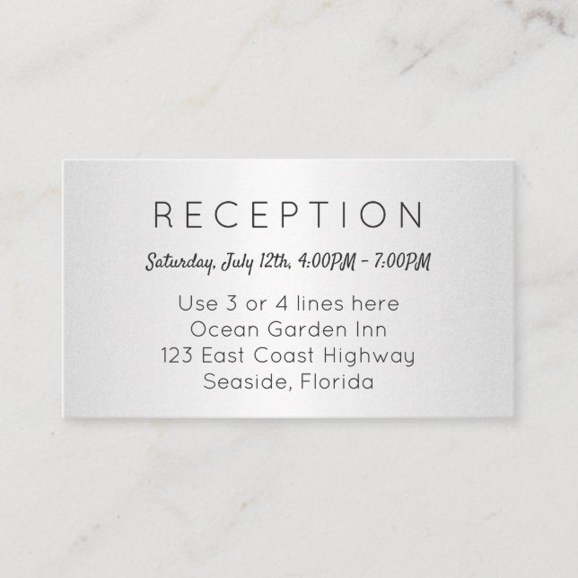 Silver Small Reception Cards Kommen Address Begleitkarte (Vorderseite)