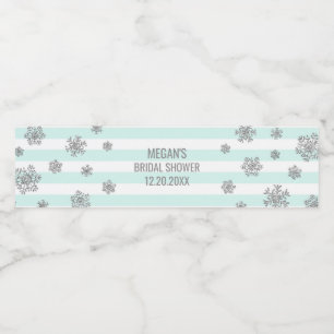 Silver Snow Blue Stripes Winter Brautparty Wasserflaschenetikett