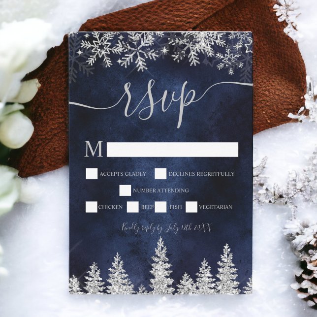 Silver Snow Pine Marine Weihnachten uAwg Einladung (Silver snow pine navy Christmas winter rsvp Invitation)