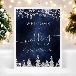 Silver Snow Pine Marine Weihnachts Winterhochzeit Poster