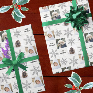 Silver Snowflake 3 Foto Collage Weihnachten Geschenkpapier