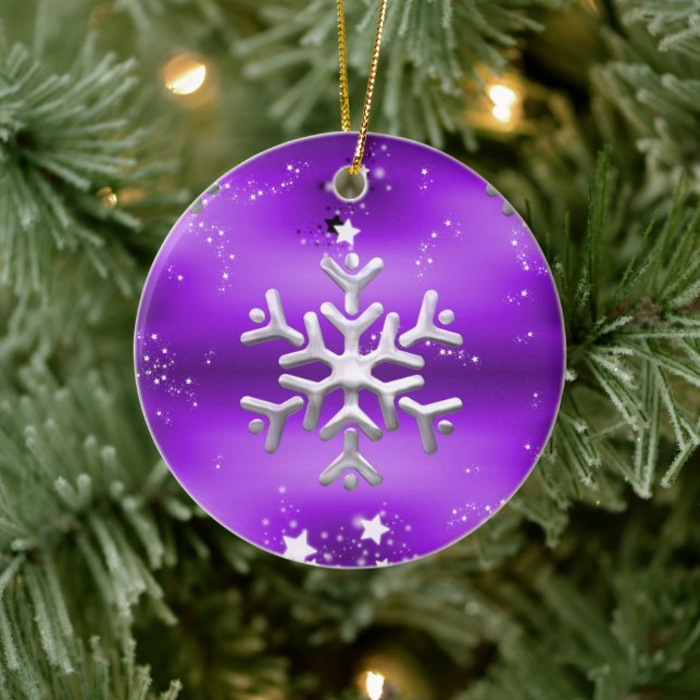 Silver Snowflake and Stars Lila Weihnachten Keramik Ornament (Baum)