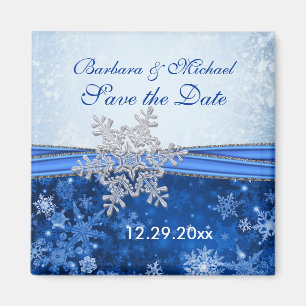 Silver Snowflake auf blau Speichern Sie das Date M Magnet