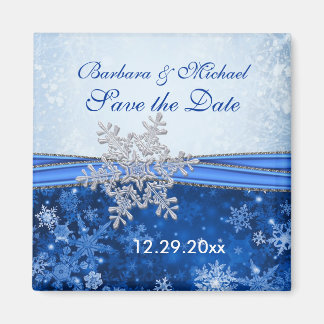 Silver Snowflake auf blau Speichern Sie das Date M Magnet