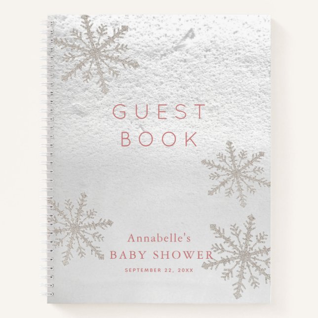 Silver Snowflake Baby Dusche Pink Gästebuch Notizbuch (Vorderseite)