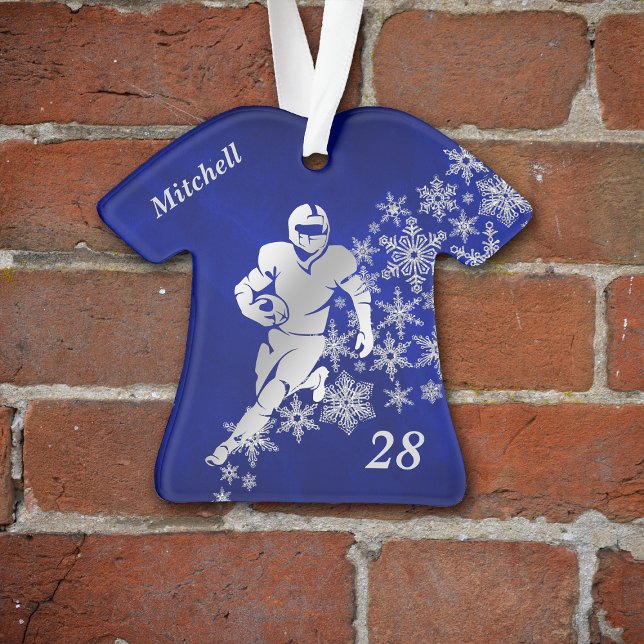 Silver Snowflake Blue Football Player Ornament (Von Creator hochgeladen)