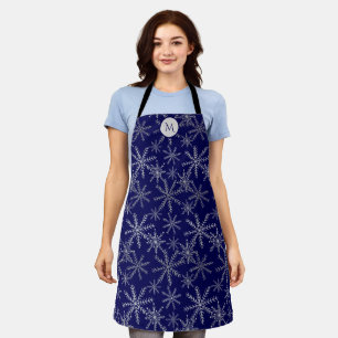 Silver Snowflake Blue Monogram Holiday Schürze