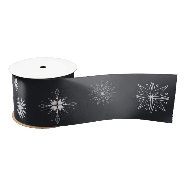 Silver Snowflake Holiday Satin Ribbon Satinband (Spule)